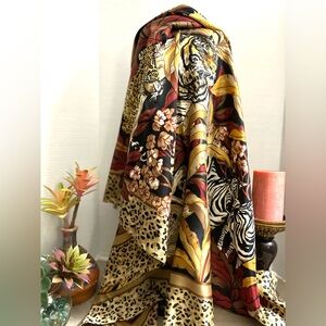 Vintage Avon Jungle Animal Print Large Square Polyester Satin Finish Scarf